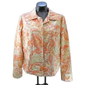 Brooke Coleman Orange Paisley Stretch Cotton Snap-Front Jacket - Women's Size 16